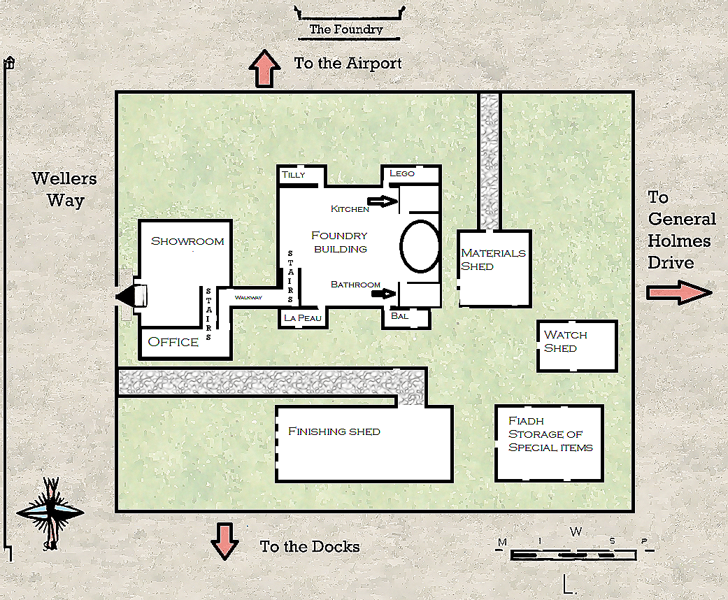 Map of the Foundry complex layout with labeled areas and routes.
